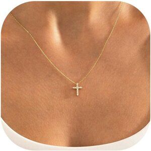 MONOZO Gold-Diamond Cross Brass Necklace for Women,14K Gold Plated  Necklace